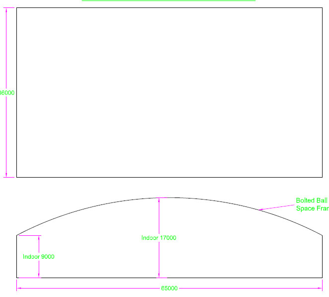 宁波跨度65米，拱高8米网架